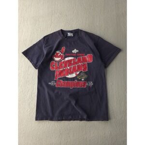 Vintage 90s Lee Sport Cleveland Indians World Series MLB Baseball Blue T-shirt L